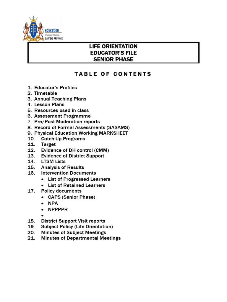 Gauteng Life Orientation Educator File | PDF