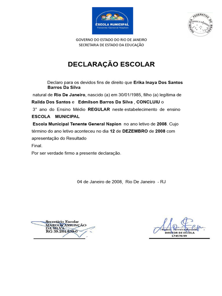 Declaração Escolar-5 | PDF
