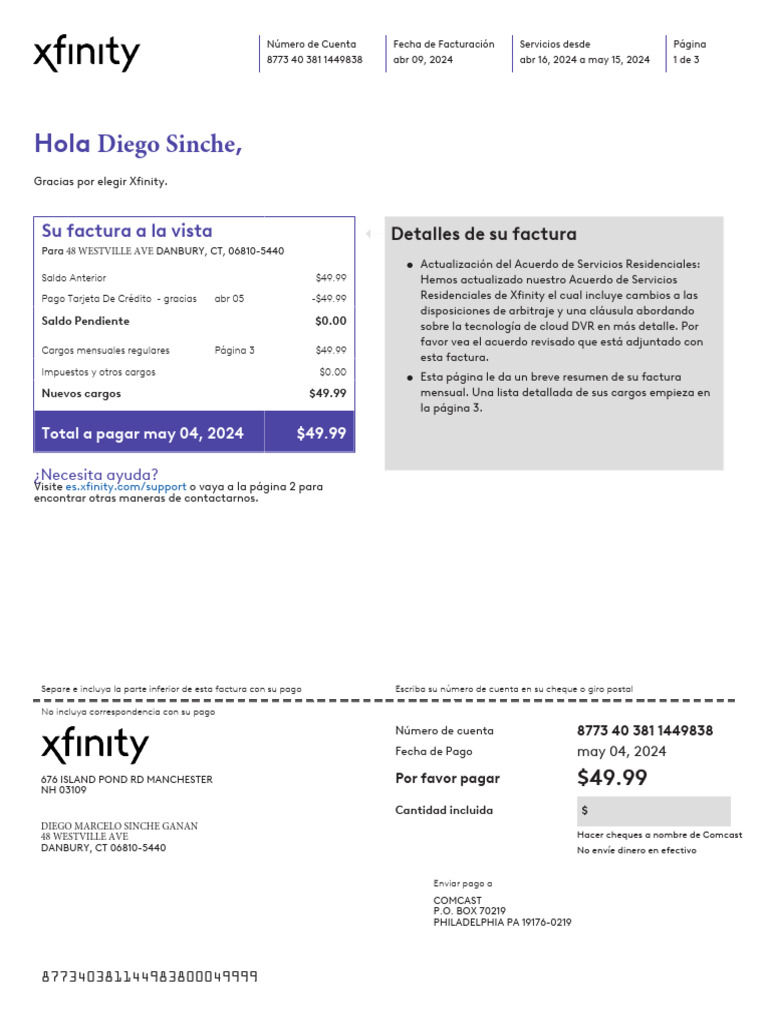 Factura Xfinity de Diego Sinche | PDF | Tecnología de información y ...