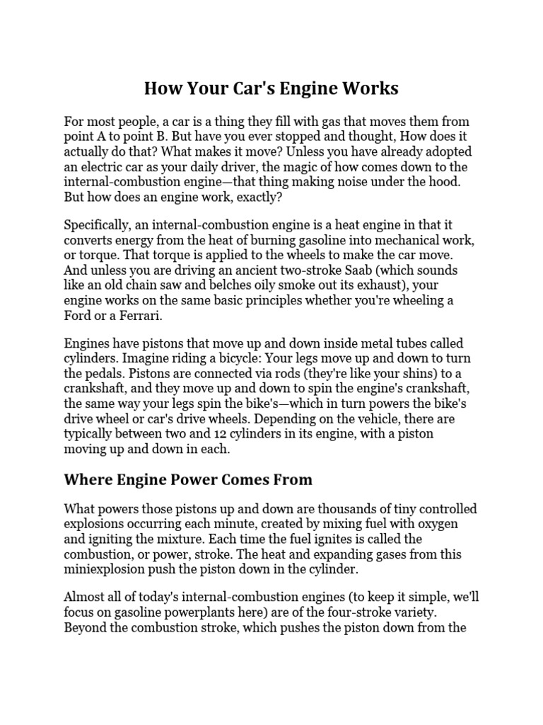 How Your Car's Engine Works | PDF | Internal Combustion Engine | Engines