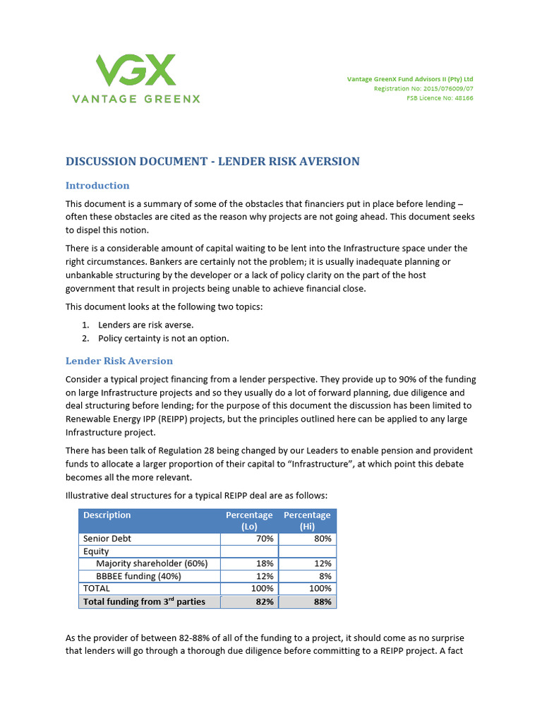 Discussion Document - Lender Risk Aversion: Description Percentage (Lo ...