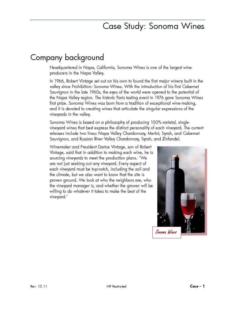 Case Study Handout Rev12.11 | PDF | Napa Valley Ava | Mainframe Computer