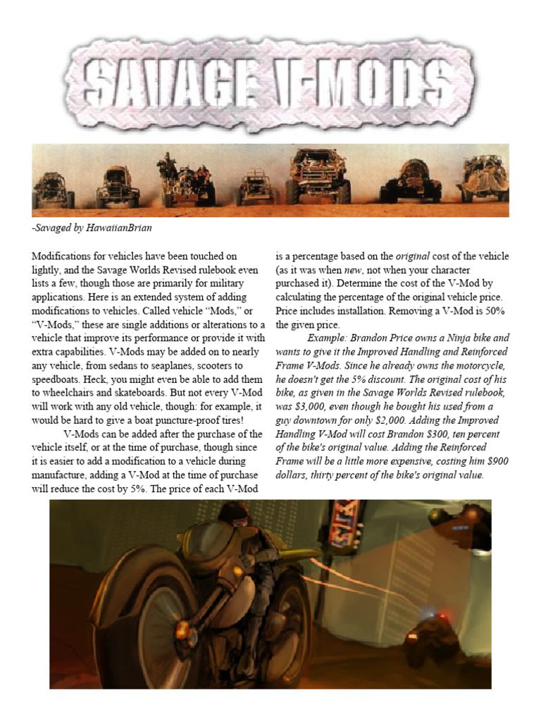 Vehicle Mods for Savage Worlds RPG | PDF | Gun Turret | Vehicles