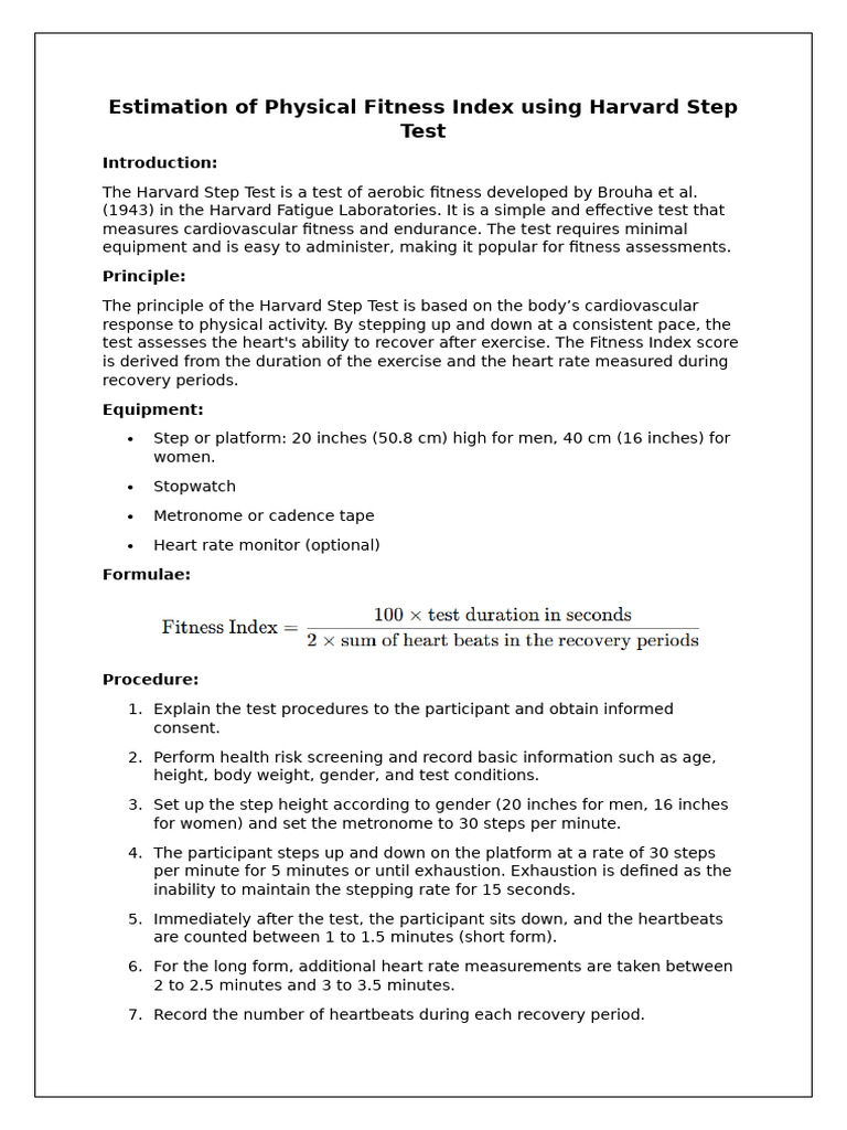 Harvard Step Test for Fitness Index Evaluation | PDF | Heart Rate ...
