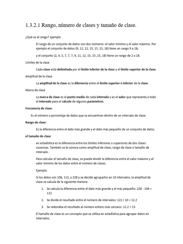 Rango y tamaño de clases en estadística | PDF