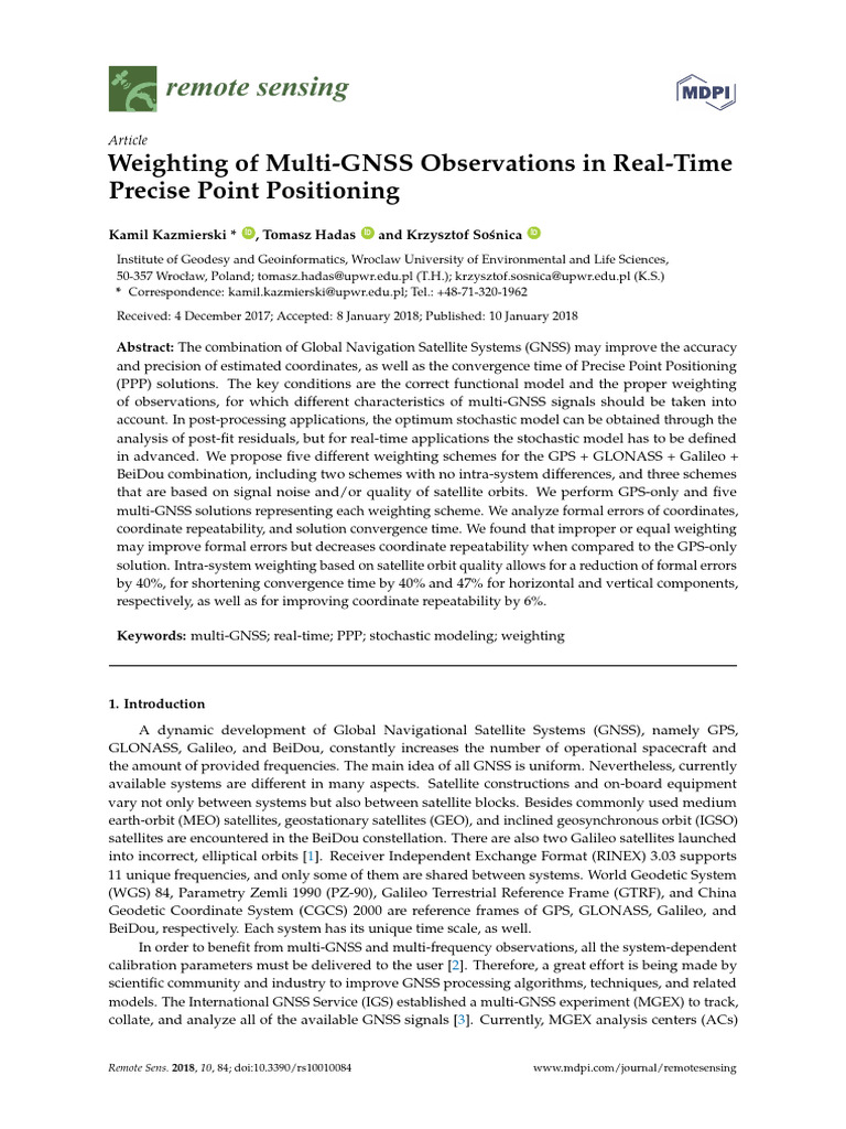 Weighting of Multi-GNSS Observations in Real-Time Precise Point ...