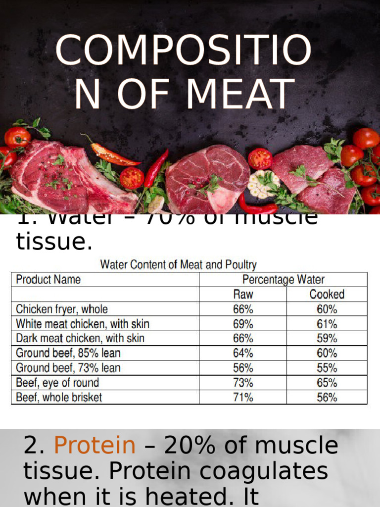 Meat Composition: Water, Protein, Fat | PDF