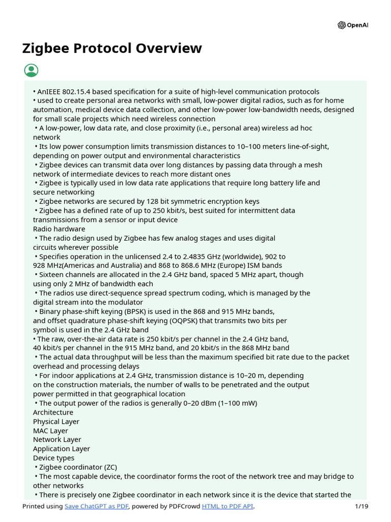 Zigbee Protocol Overview Copy Pdf Computer Network Quality Of