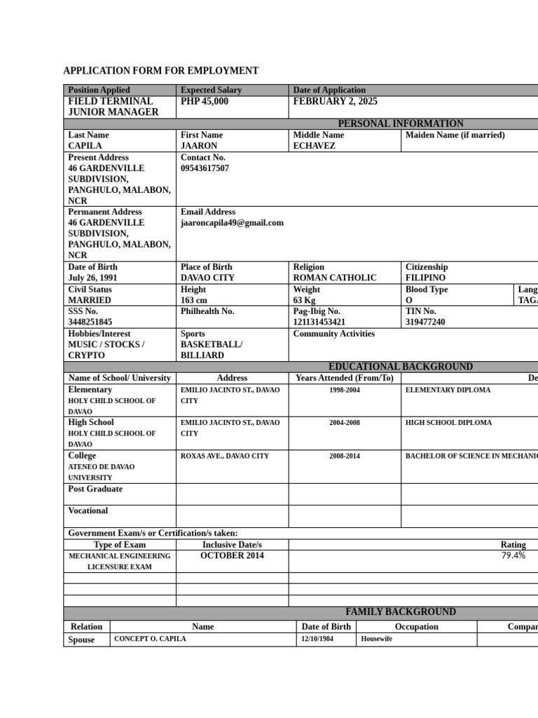 PSACC - Application Form | PDF
