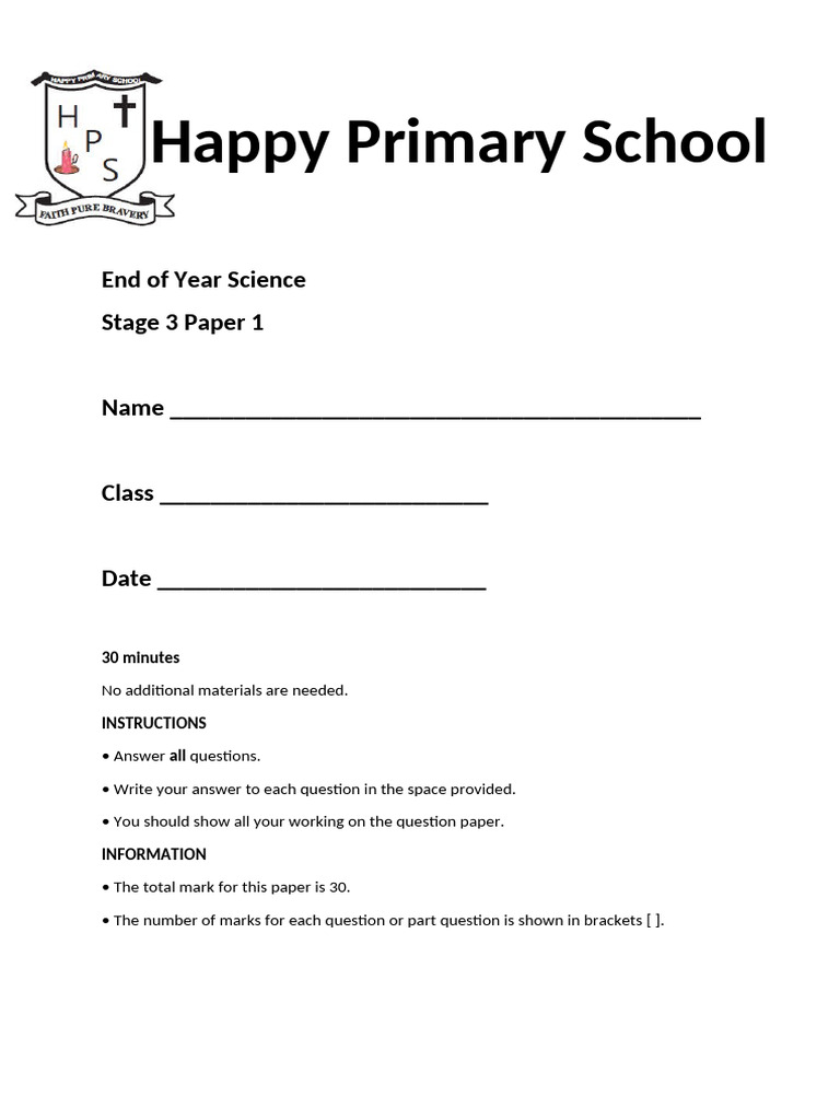 Grade 3 Science Test Paper | PDF | Gases