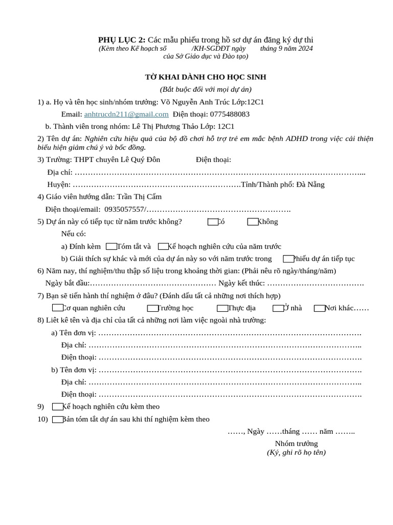 Phu Luc II Cac Mau Phieu | PDF