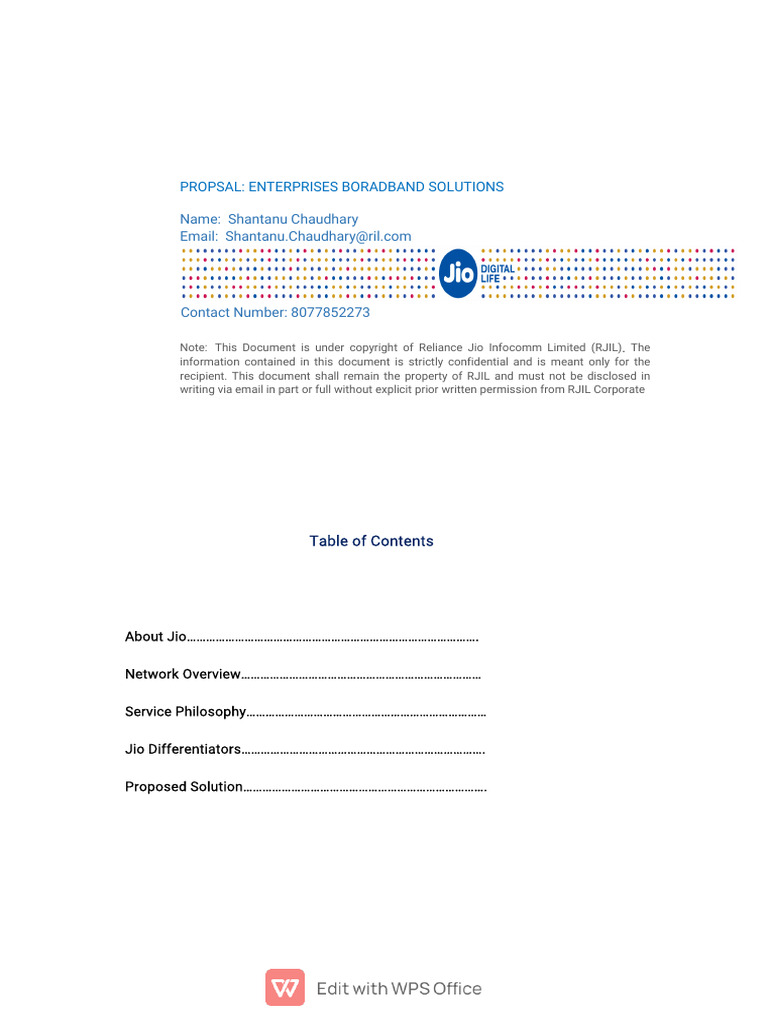Jio Enterprise Broadband Solutions Proposal | PDF