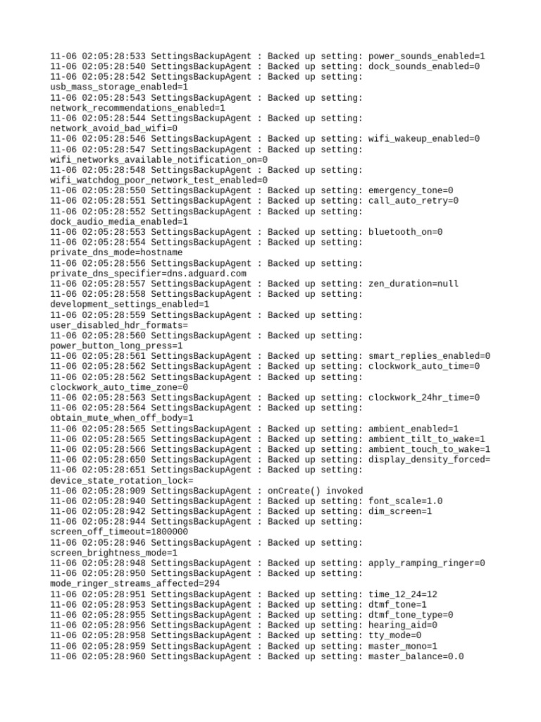 Device Settings Backup Log | PDF | System Software | Software