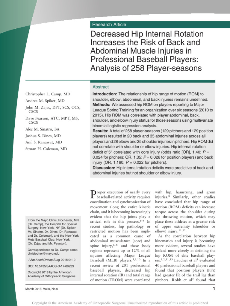 Decreased Hip Internal ROtation Increases The Risk of Back and Ab ...