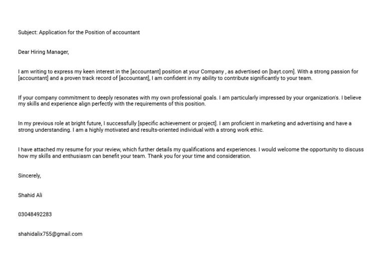 Handwritten Application for Accountant Role | PDF