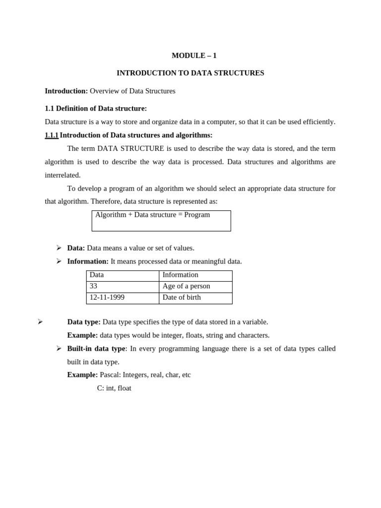 Dsa-Module 1 Lecture Notes | PDF | Data Type | Queue (Abstract Data Type)