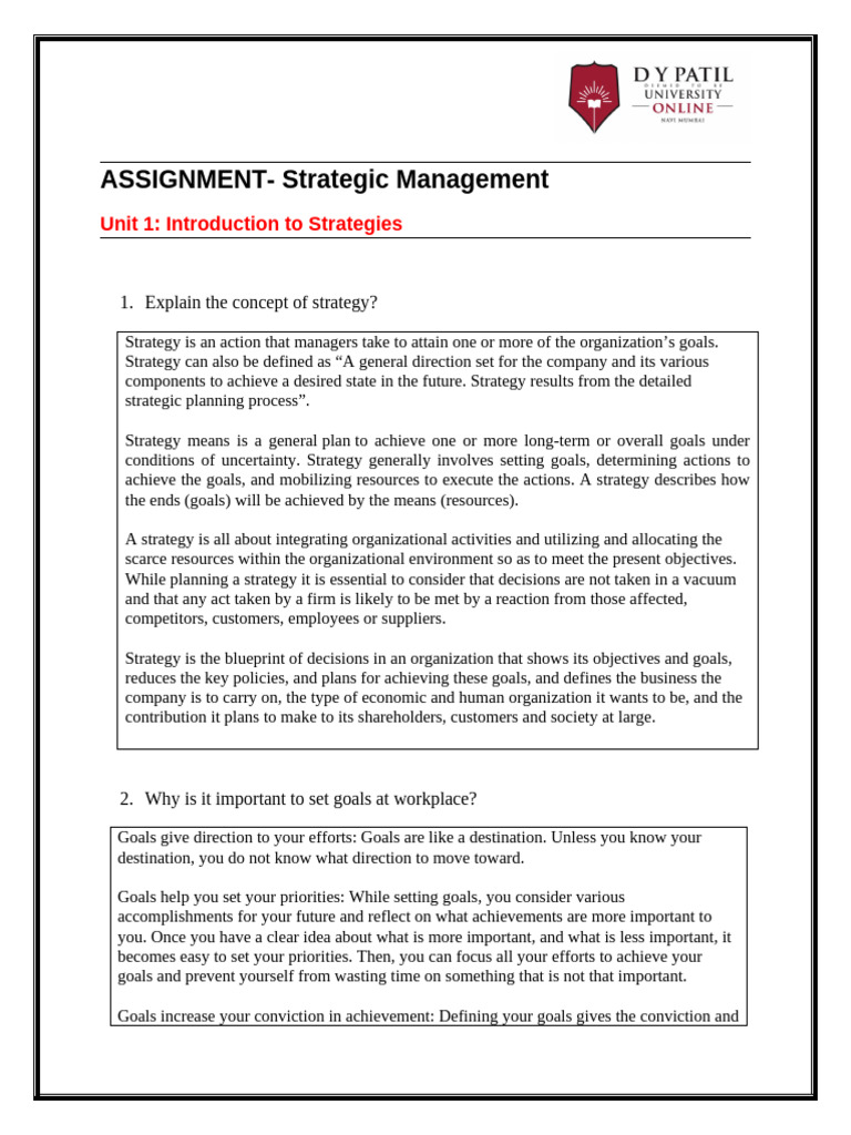 Unit 1 (Assign) Introduction To Strategies Submitted | PDF | Goal ...