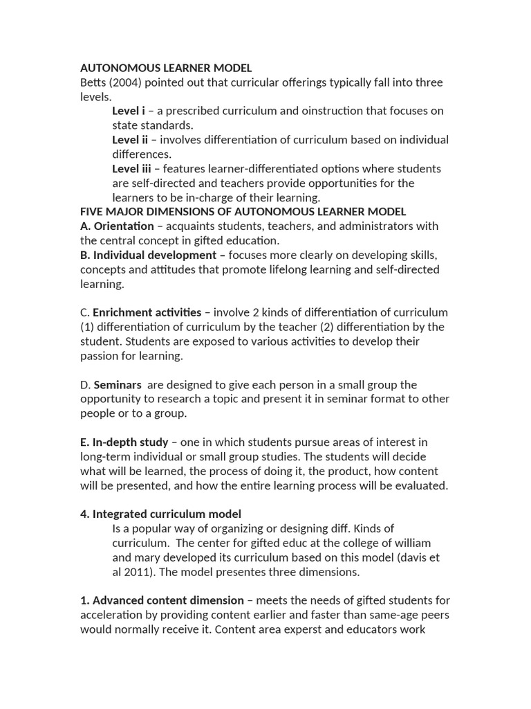 Autonomous Learner Models in Education | PDF | Curriculum | Learning