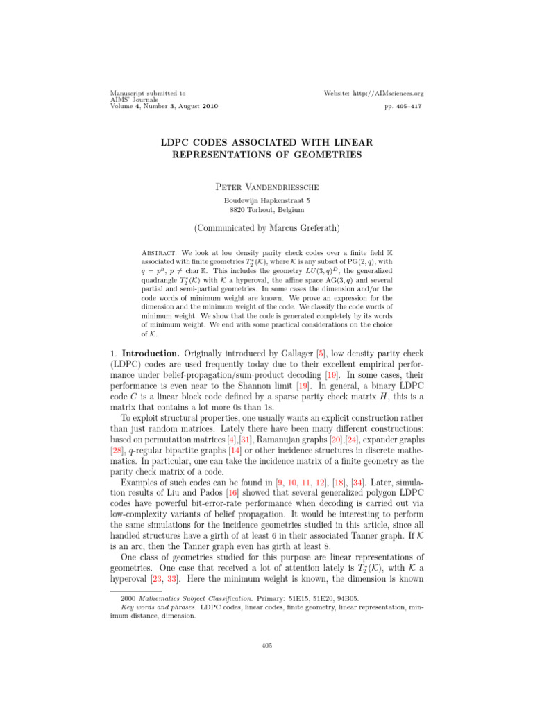 Amc 270 09 pdf field mathematics low density parity check code