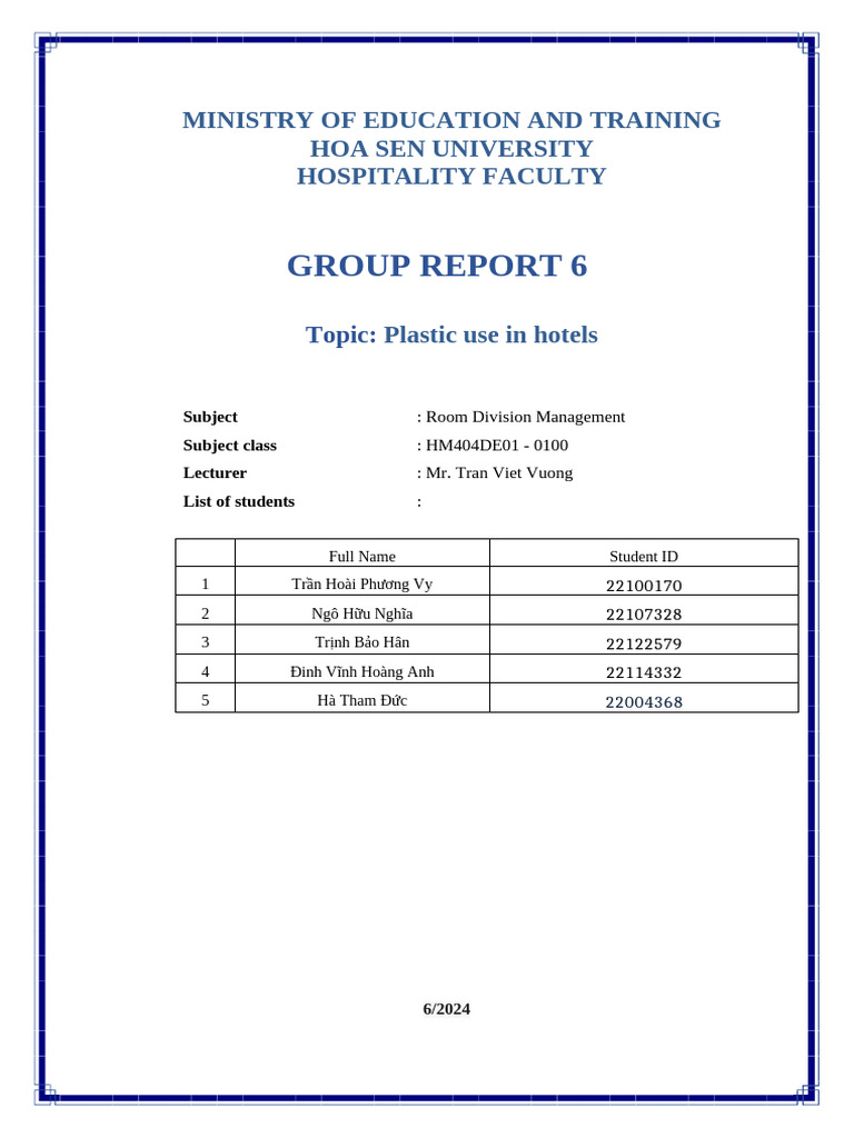 Group 6 - Room Division Management | PDF | Sustainability | Plastic