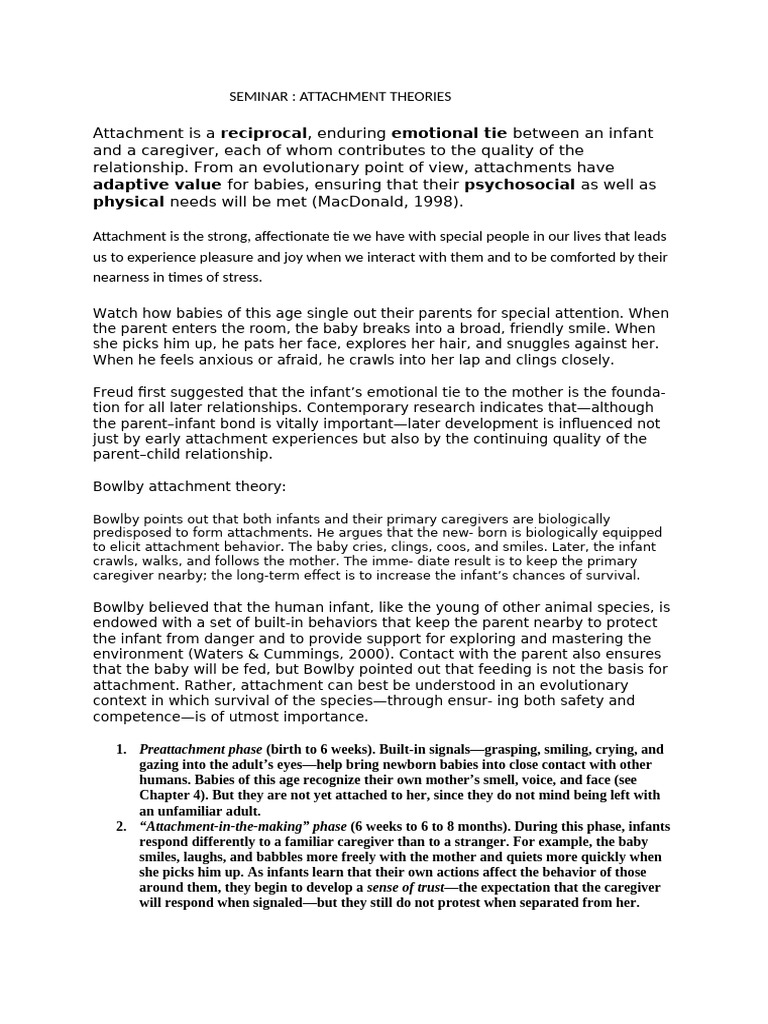 Seminar Notes Pdf Attachment Theory Infants