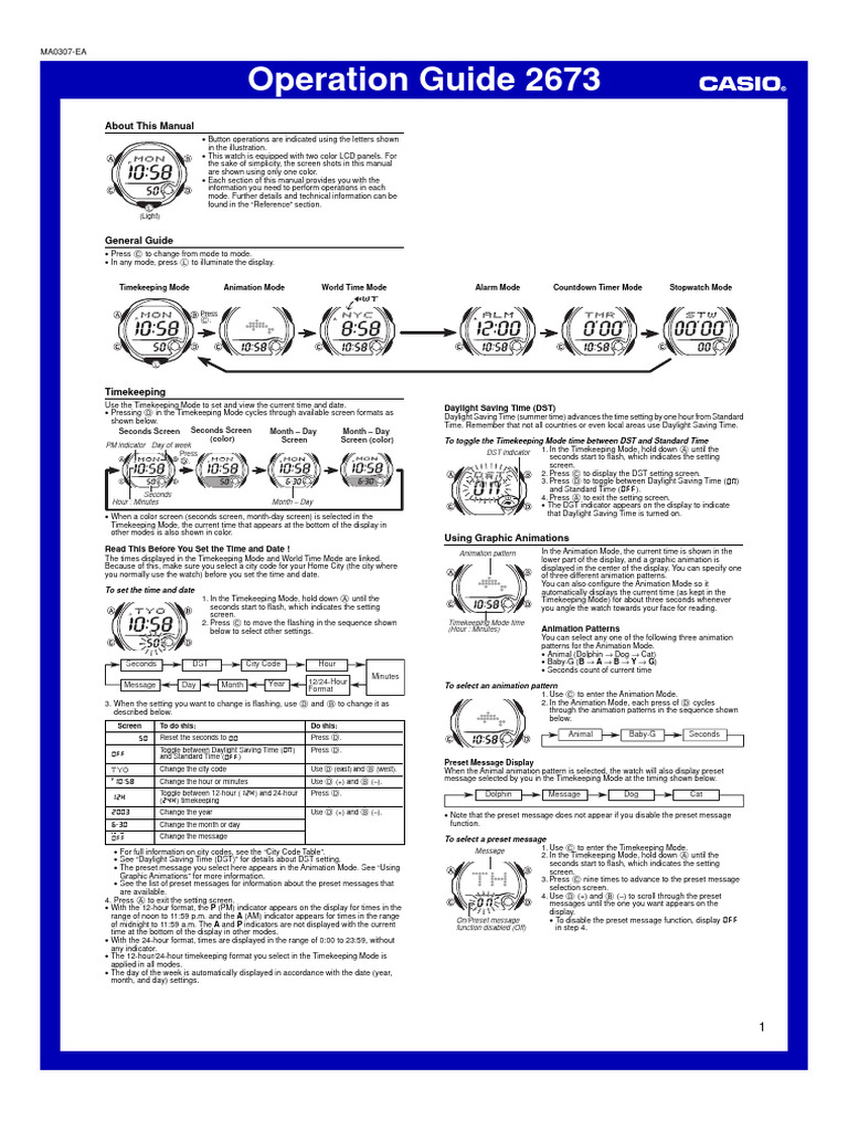 Watch Operation Guide 2673 | PDF | Daylight Saving Time | Timer