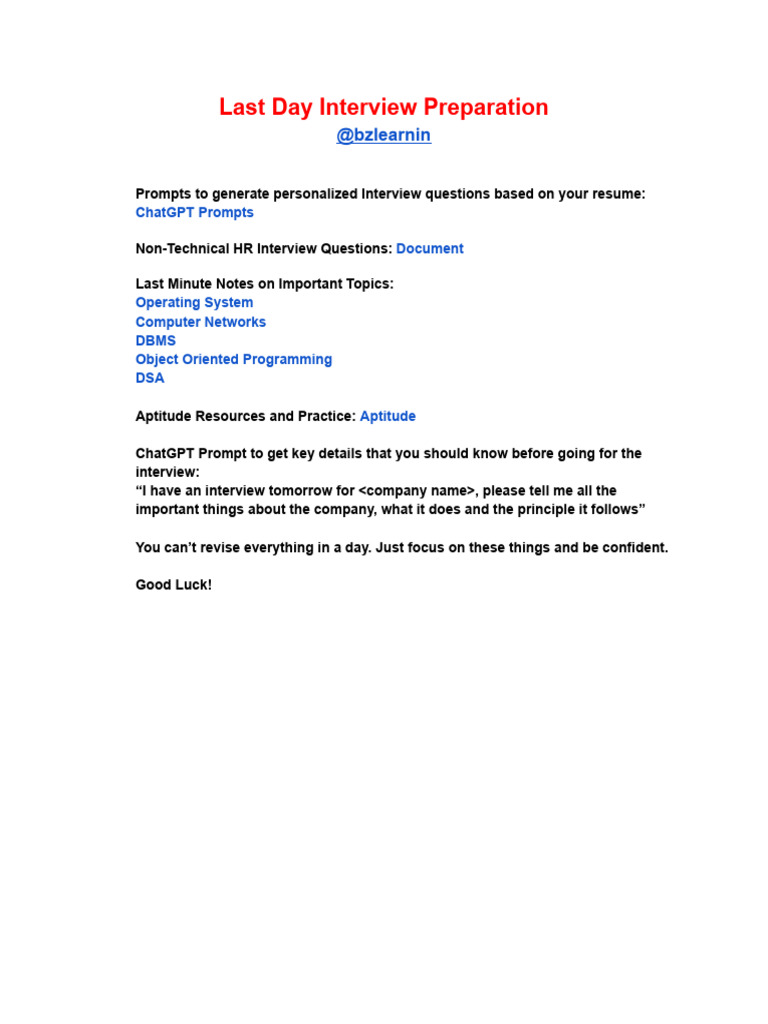 Last Day Interview Preparation | PDF