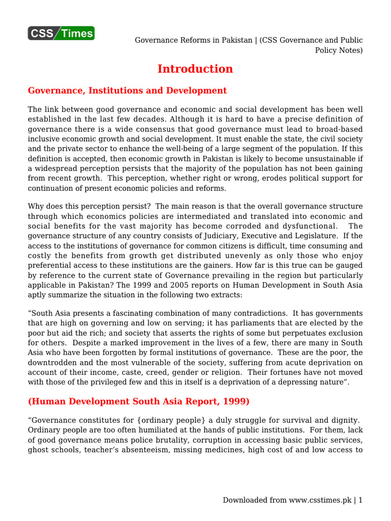 Governance Reforms in Pakistan | PDF | Governance | Institution
