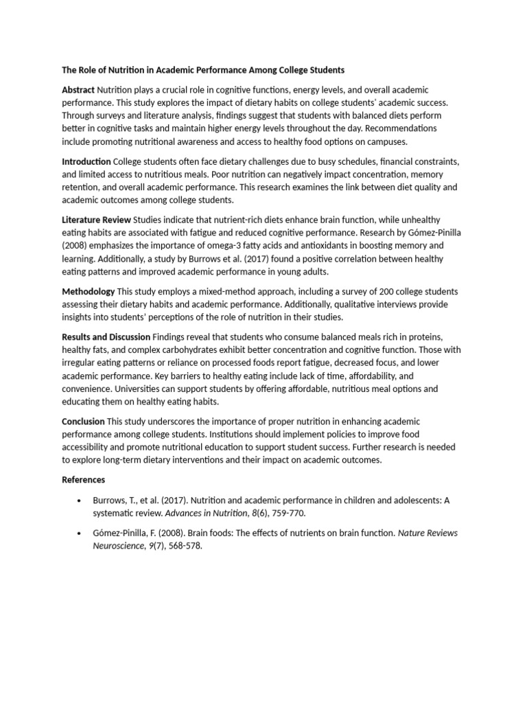Nutrition's Impact on College Academics | PDF | Nutrition | Diet ...