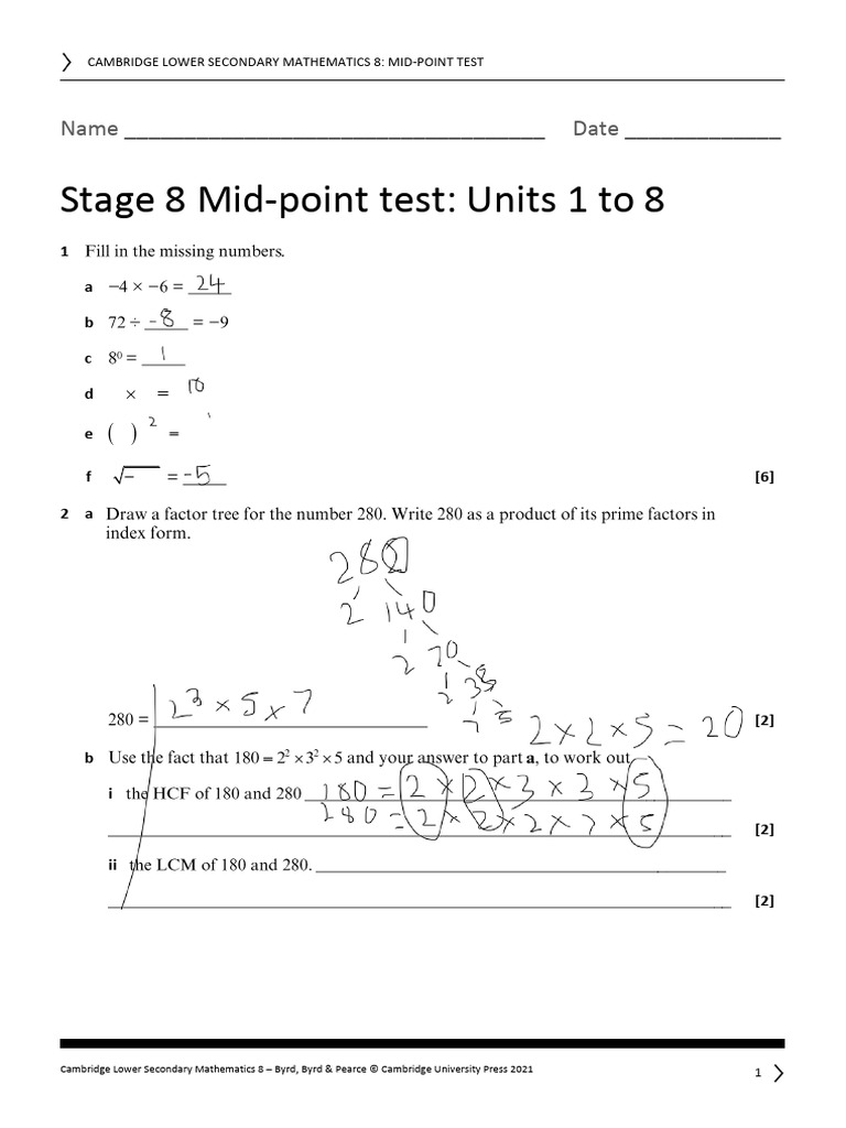 Cambridge Lower Secondary Math Test 8 | PDF