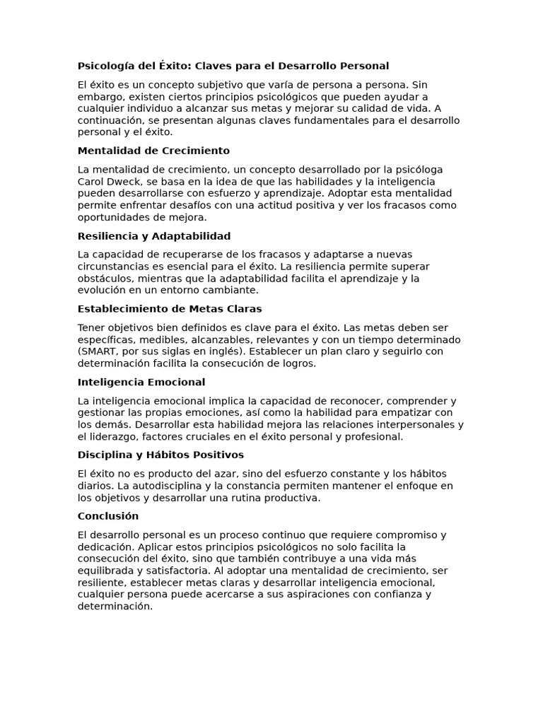 Claves Psicológicas para el Éxito Personal | PDF