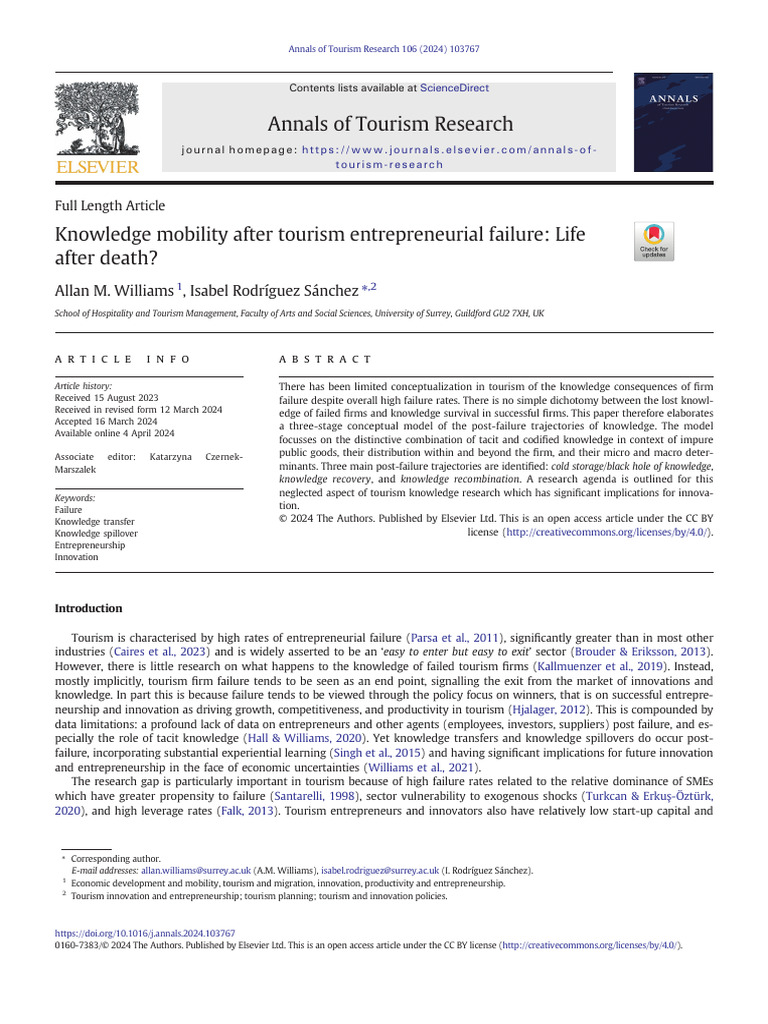 Knowledge Mobility After Tourism Failure | PDF | Entrepreneurship ...
