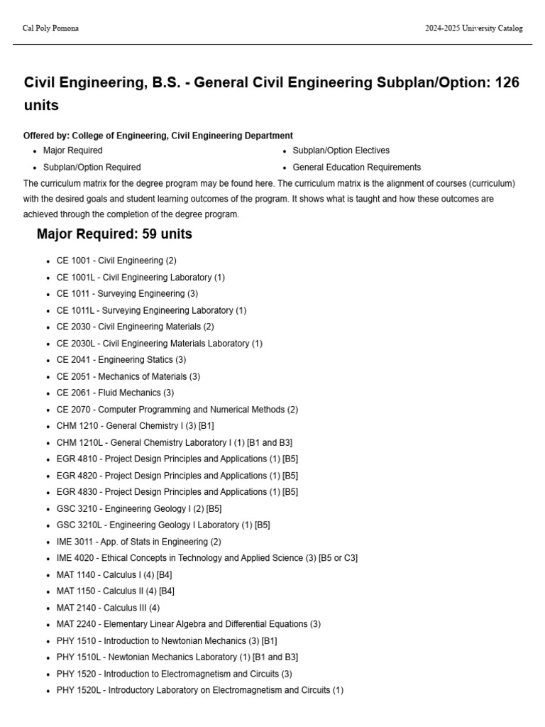 CAL POLY POMONA CIVIL ENGINEERING REQUIREMENTS visual data 2