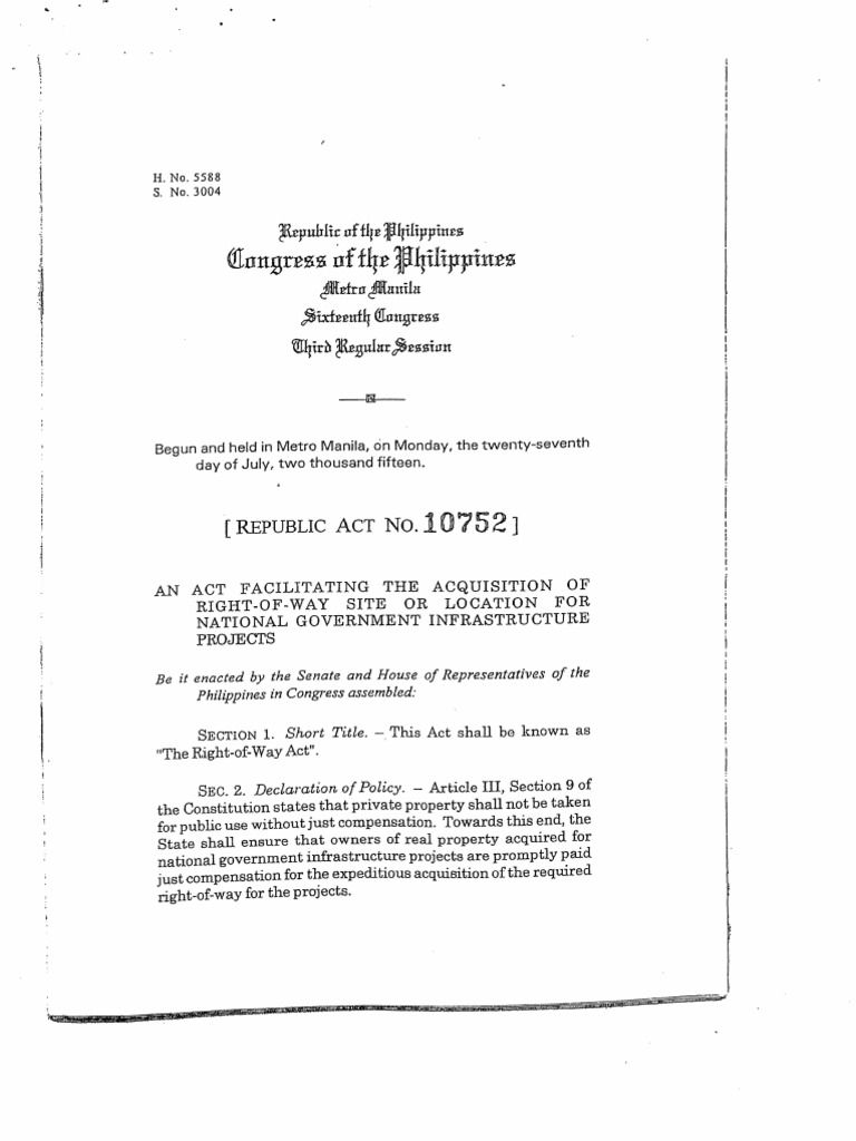 Right-of-Way Act for Infrastructure Projects | PDF | Civil Law (Common ...