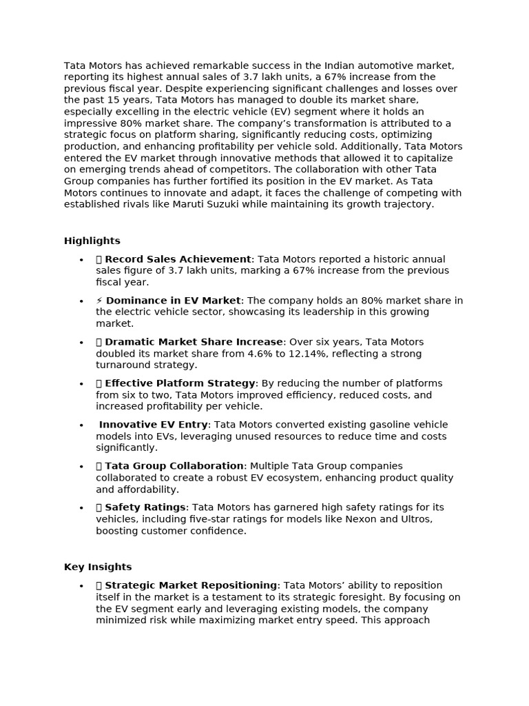 Tata Motors | PDF | Electric Vehicle | Economies