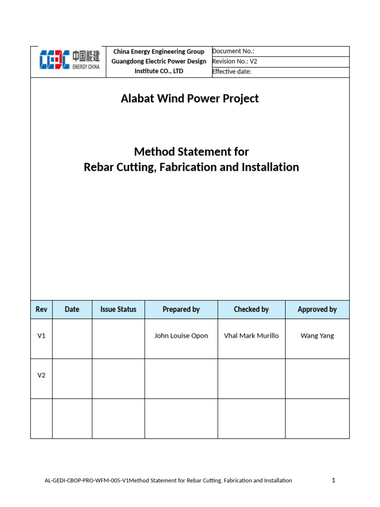 Rebar Cutting and Installation Method Statement | PDF | Occupational ...
