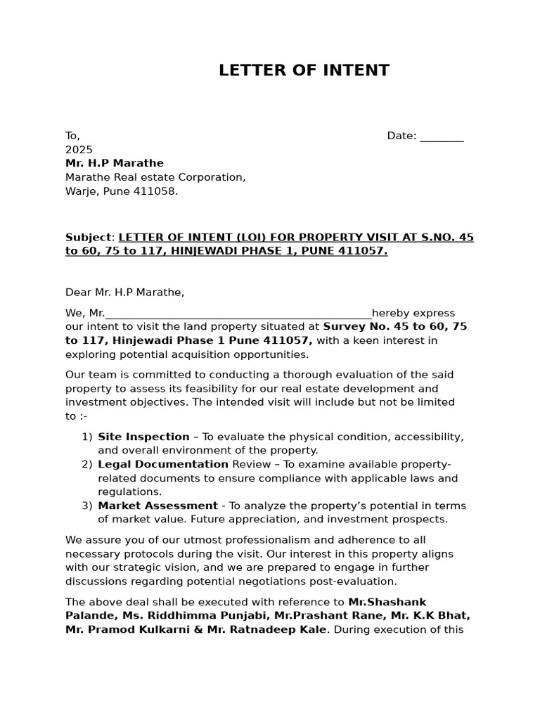 LOI for Property Visit in Hinjewadi | PDF