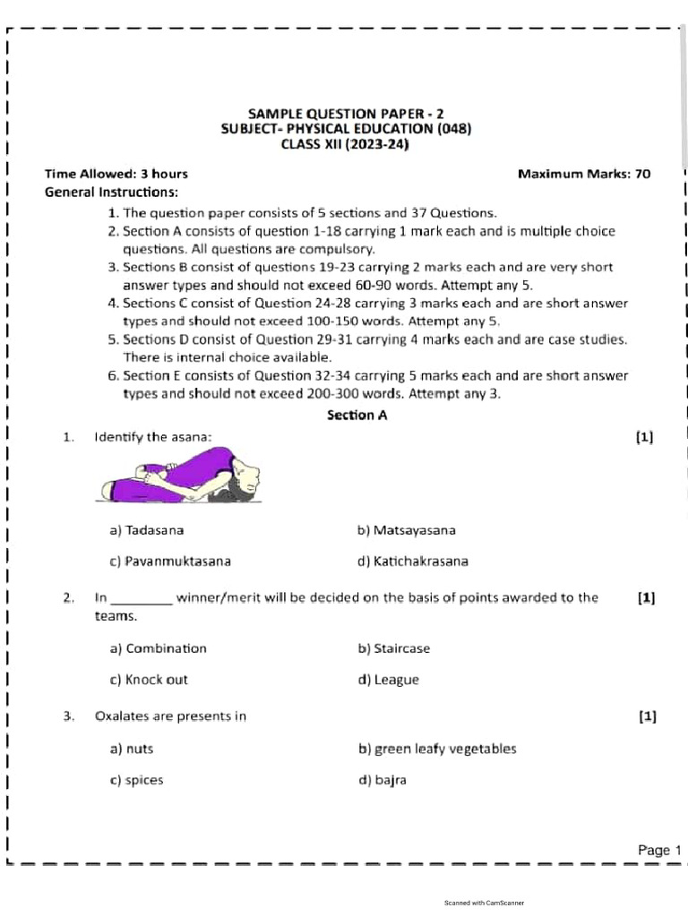 12th Phy Edu Sample Paper 2 | PDF