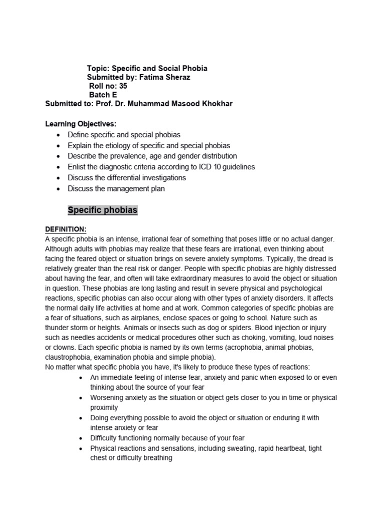 Understanding Specific and Social Phobia | PDF | Phobia | Anxiety