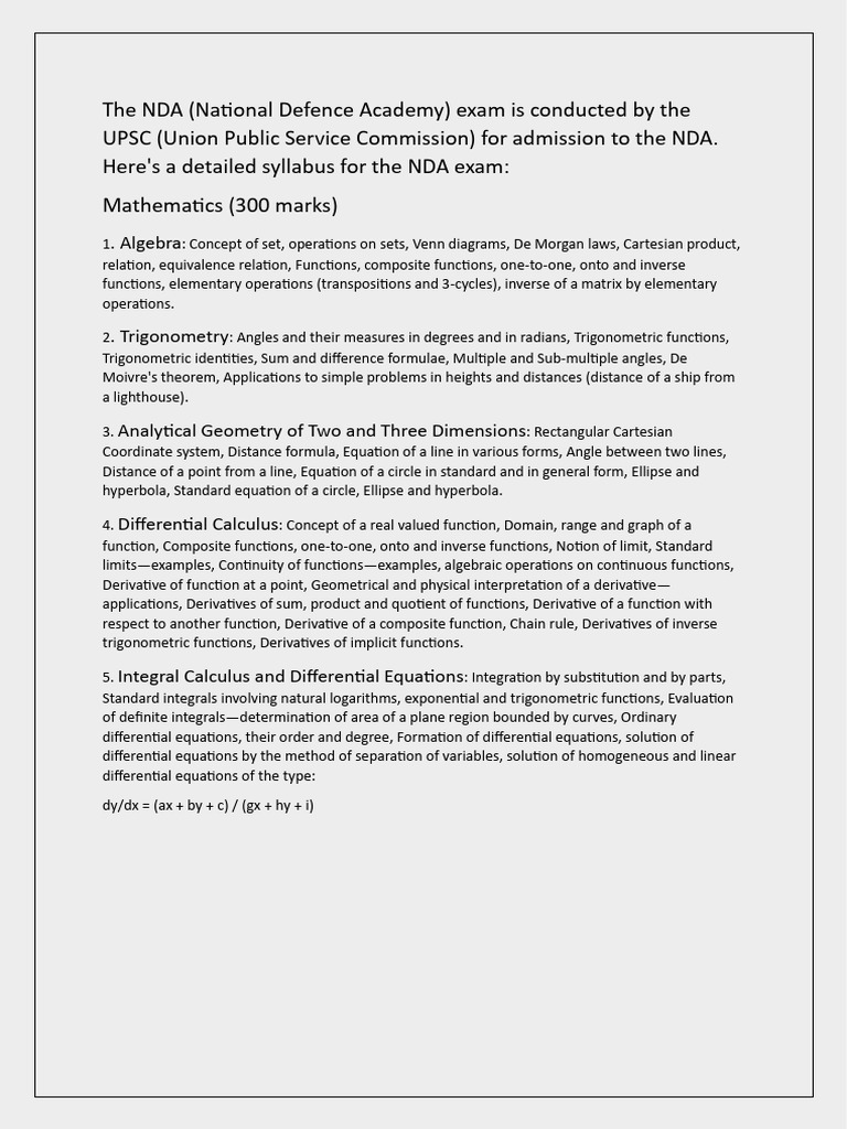 NDA Exam Syllabus & Preparation Guide | PDF | Function (Mathematics ...