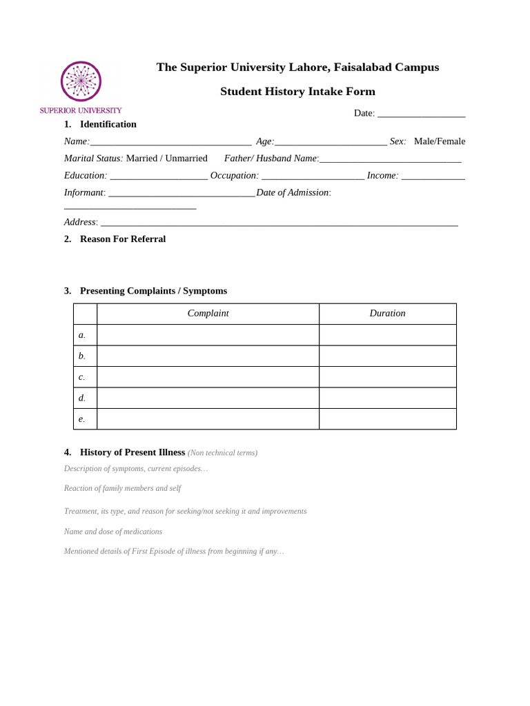 History Intake Form Format-2 | PDF | Family | Mental Disorder