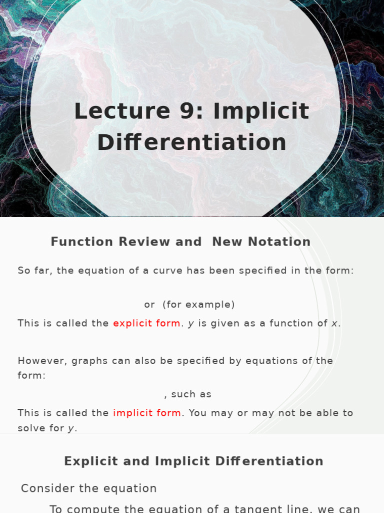 Lec 9.1 Implicit Differentiation | PDF