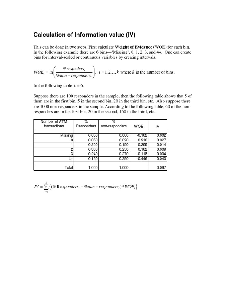 Calculating Information Value (IV) and WOE | PDF | Finance & Money ...