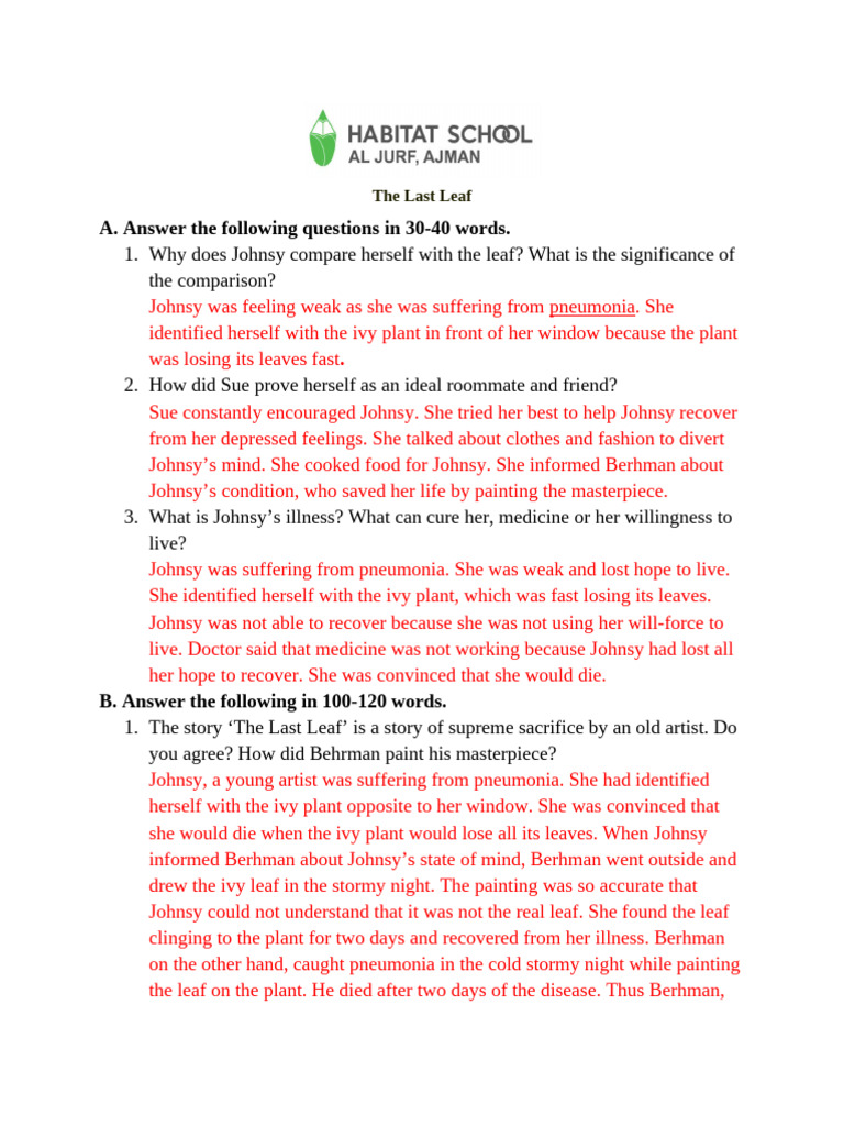 The Last Leaf Notes | PDF