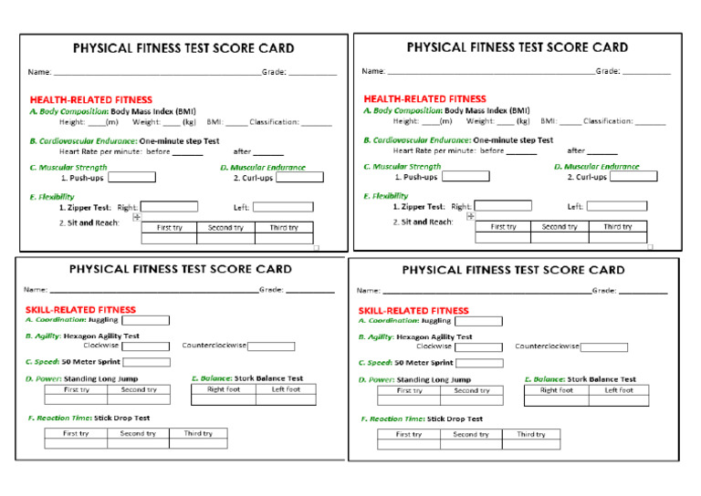Physical Fitness Card | PDF