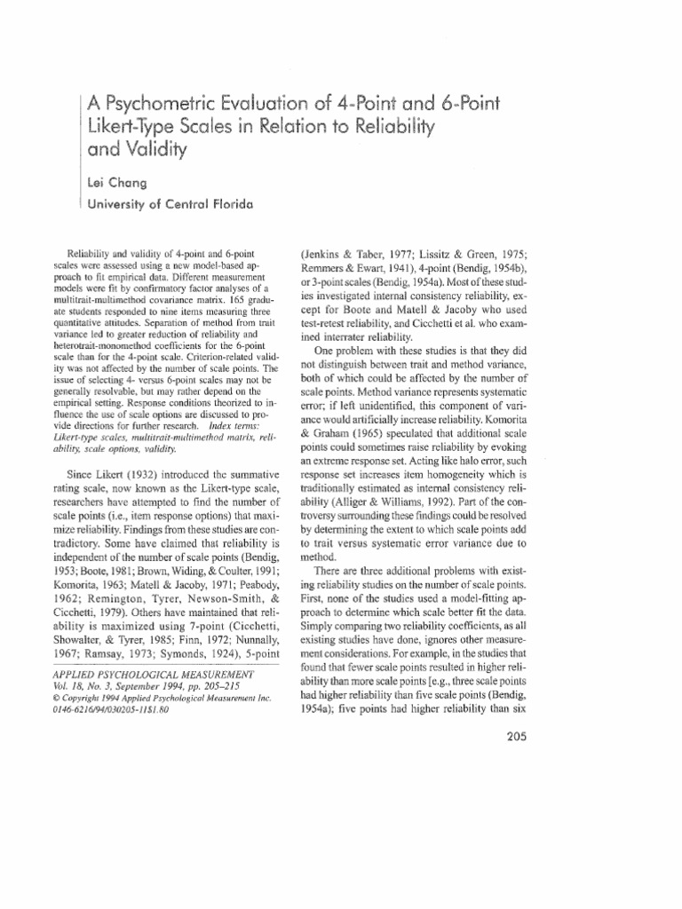 Likert Scale Reliability: 4 vs 6 Points | PDF | Validity (Statistics ...