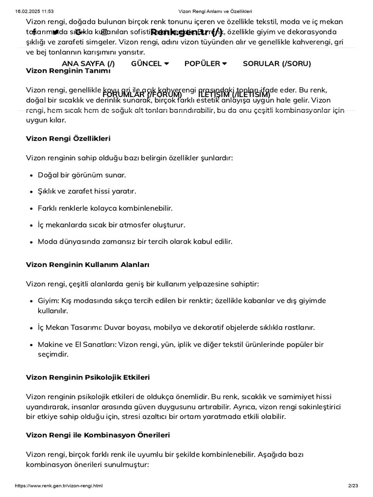 Vizon Rengi Anlamı Ve Özellikleri | PDF