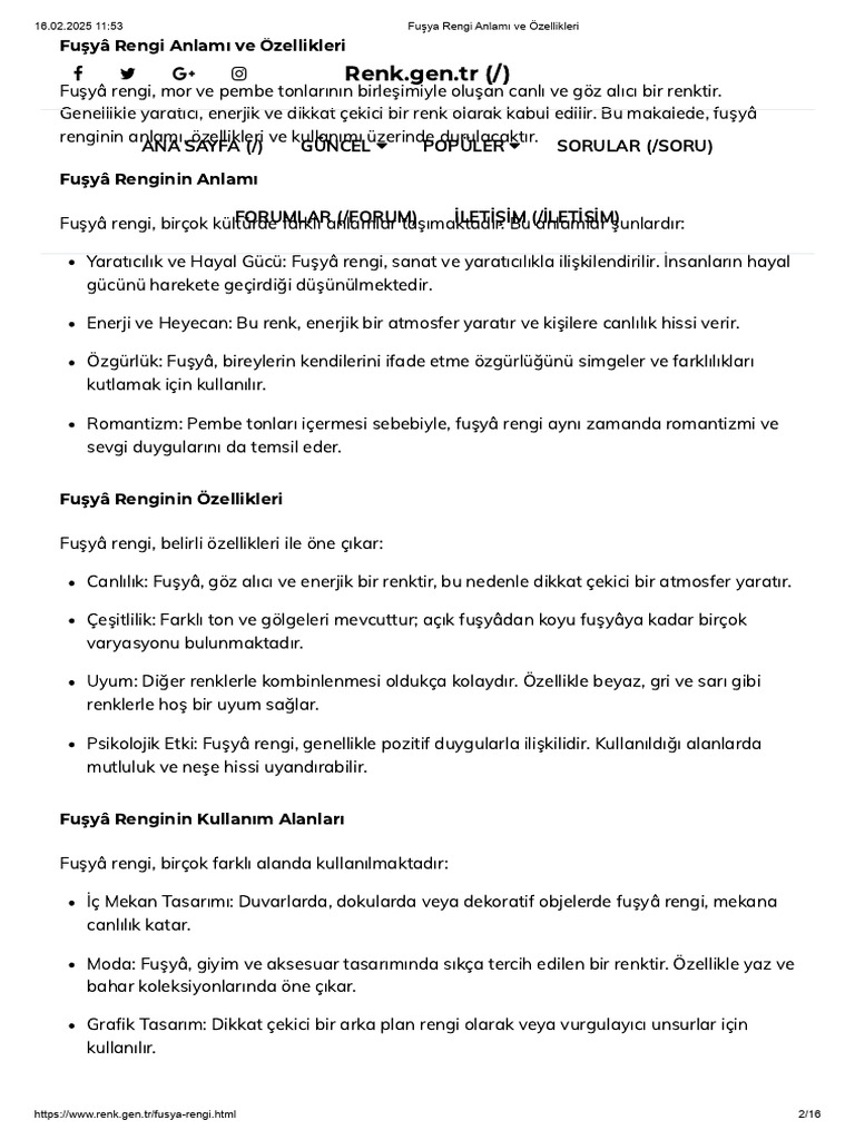 Fuşya Rengi Anlamı Ve Özellikleri | PDF