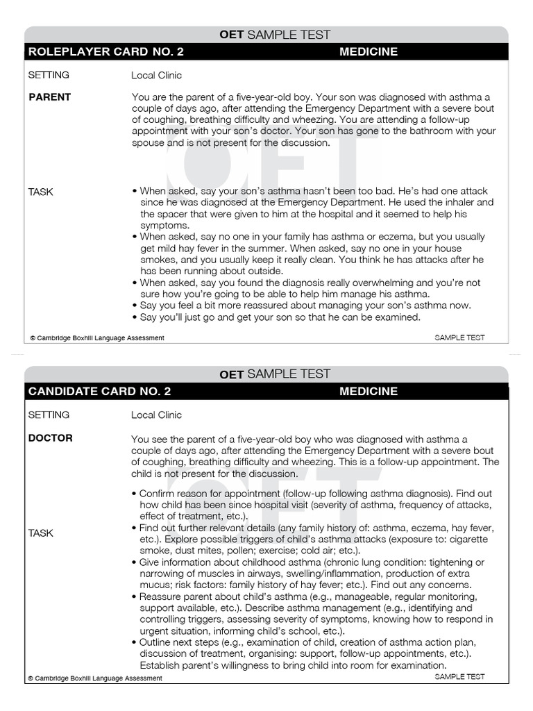 OET Medicine Sample Test: Asthma Role Play | PDF | Asthma | Human ...