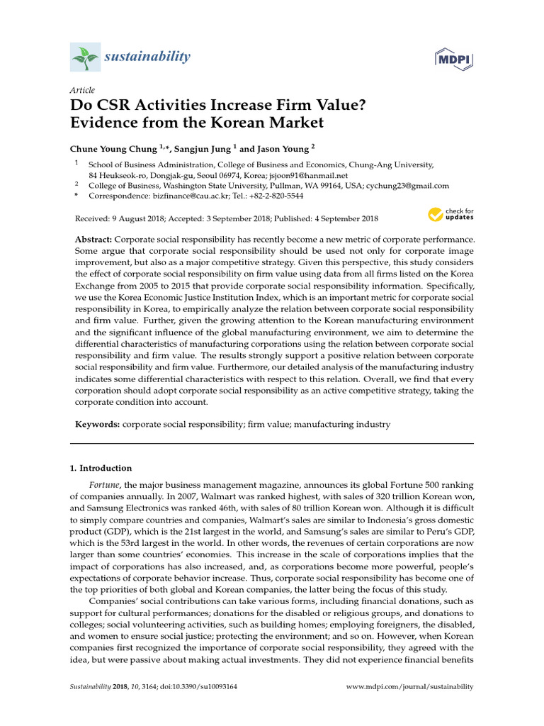 CSR's Impact on Firm Value in Korea | PDF | Corporate Social ...